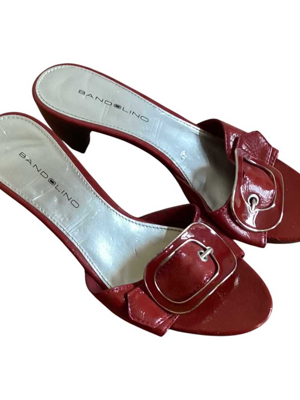 Bandolino Red Patent Buckle Mid-Heel Slide Sandals size 7.5